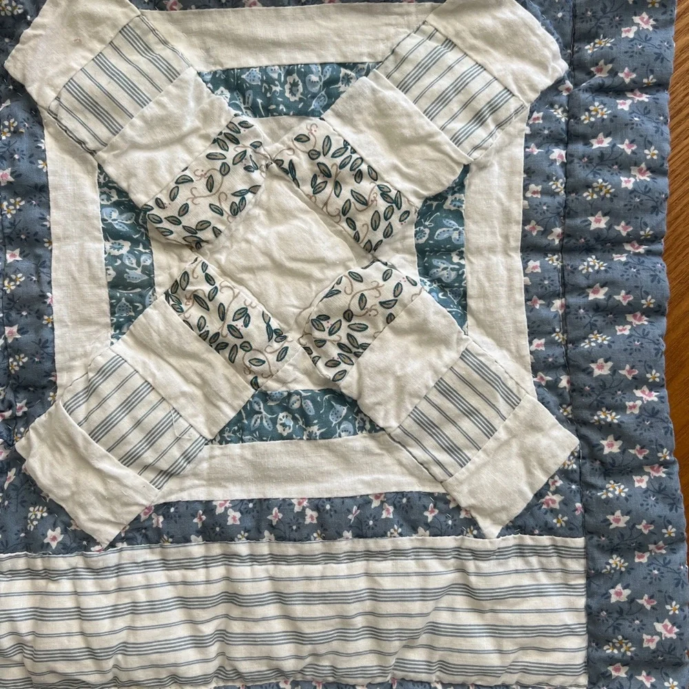 Pair floral quilted standard pillowcase shams cottagecore shabby chic blue white